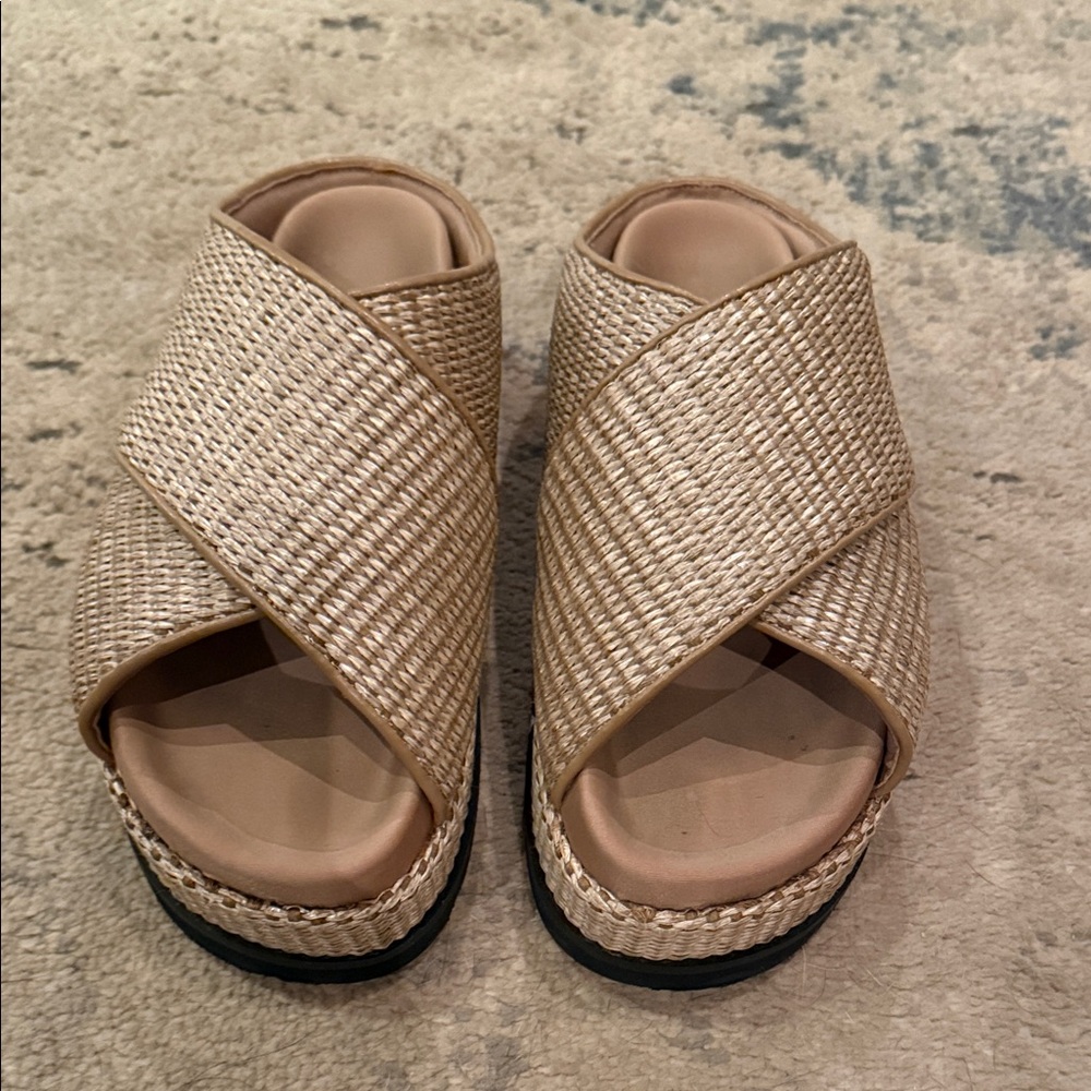 ROAM Natural Woven Crossover Slide Sandals